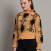 Mustard & Black High-Neck Short-Length Winter Sweater Top