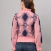 Pink & Navy High-Neck Mid-Length Winter Sweater Top