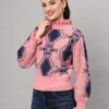 Pink & Navy High-Neck Mid-Length Winter Sweater Top