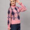 Pink & Navy High-Neck Mid-Length Winter Sweater Top