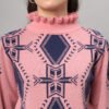 Pink & Navy High-Neck Mid-Length Winter Sweater Top
