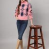 Pink & Navy High-Neck Mid-Length Winter Sweater Top