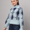 Sky Blue & Navy High-Neck Short-Length Winter Sweater Top