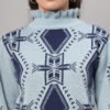 Sky Blue & Navy High-Neck Short-Length Winter Sweater Top