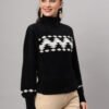 Black & White Chevron Knit Short-Length Winter Sweater Top