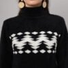 Black & White Chevron Knit Short-Length Winter Sweater Top