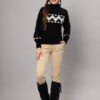 Women's black and white chevron pattern fuzzy knit short-length winter sweater top with long sleeves