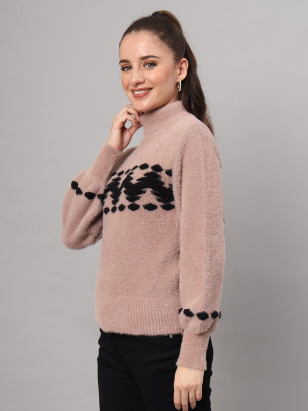 Dusty Mauve & Black Knit Short-Length Winter Sweater Top