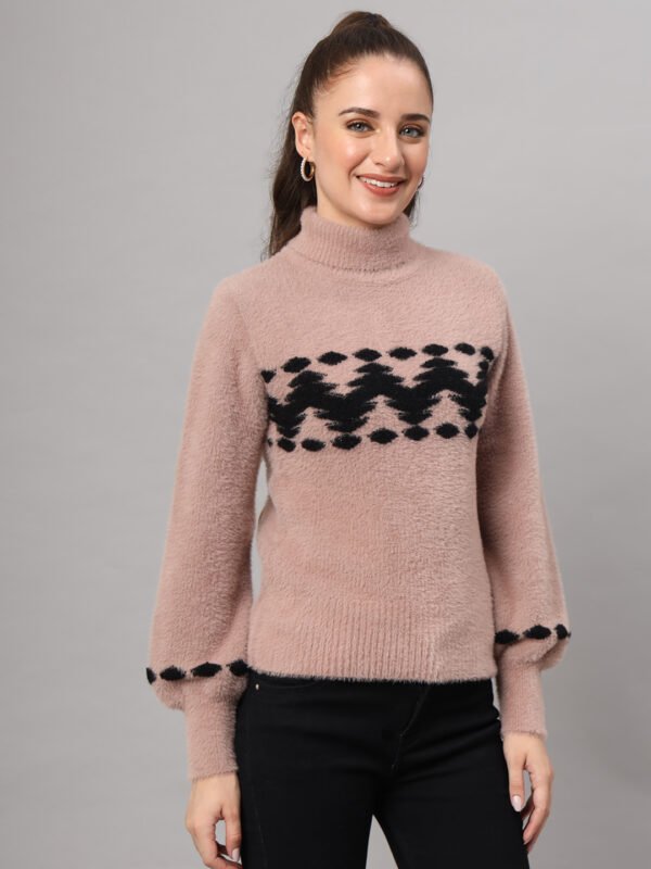Dusty Mauve & Black Knit Short-Length Winter Sweater Top