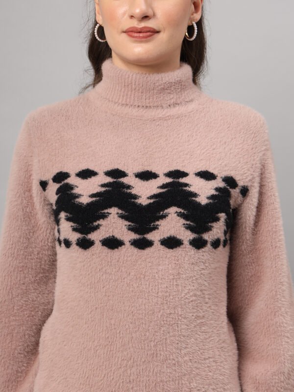 Dusty Mauve & Black Knit Short-Length Winter Sweater Top