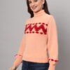 Peach & Red Chevron Knit Short-Length Winter Sweater Top