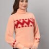 Peach & Red Chevron Knit Short-Length Winter Sweater Top