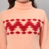 Peach & Red Chevron Knit Short-Length Winter Sweater Top