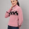 Pink & Black Knit Short-Length Winter Sweater Top