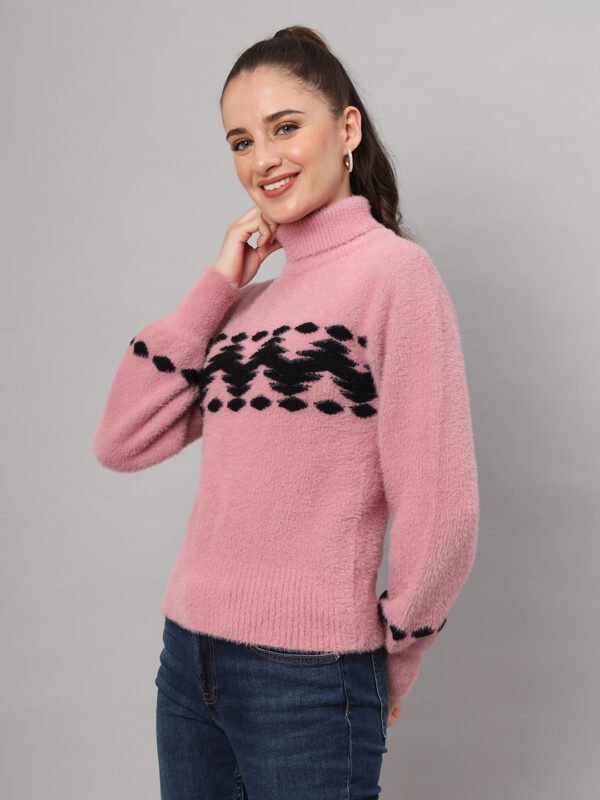 Pink & Black Knit Short-Length Winter Sweater Top