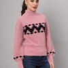 Pink & Black Knit Short-Length Winter Sweater Top