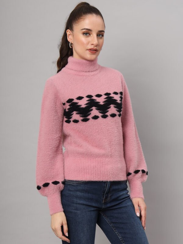 Pink & Black Knit Short-Length Winter Sweater Top