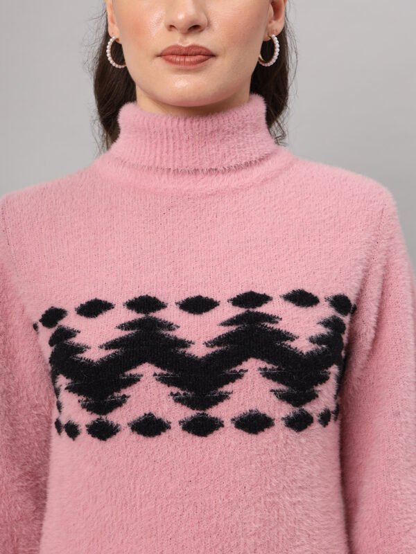 Pink & Black Knit Short-Length Winter Sweater Top