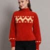 Rust & Cream Knit Short-Length Winter Sweater Top