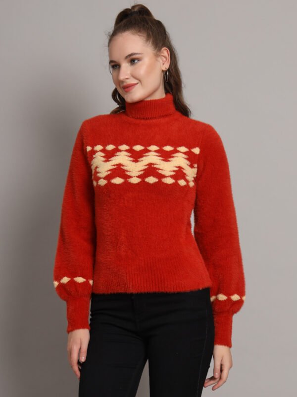 Rust & Cream Knit Short-Length Winter Sweater Top