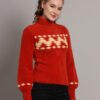 Rust & Cream Knit Short-Length Winter Sweater Top