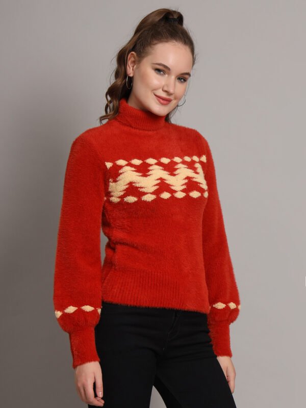 Rust & Cream Knit Short-Length Winter Sweater Top