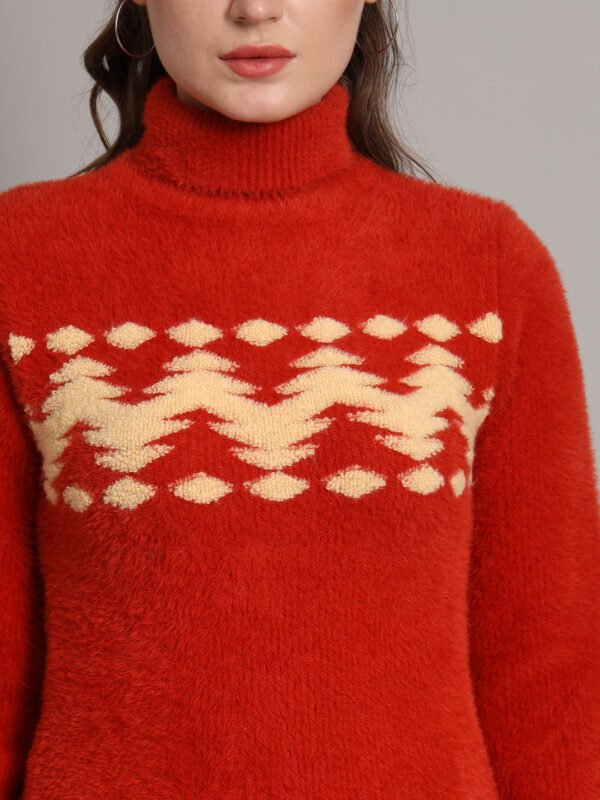 Rust & Cream Knit Short-Length Winter Sweater Top
