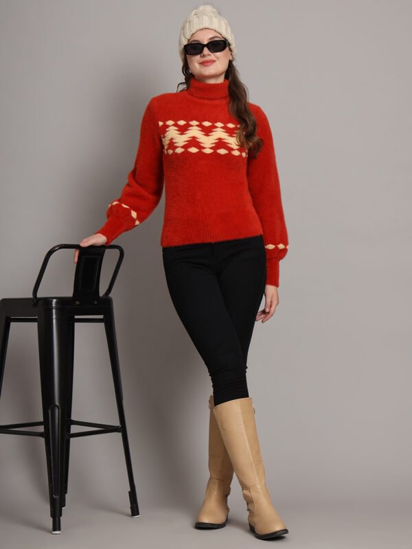 Rust & Cream Knit Short-Length Winter Sweater Top