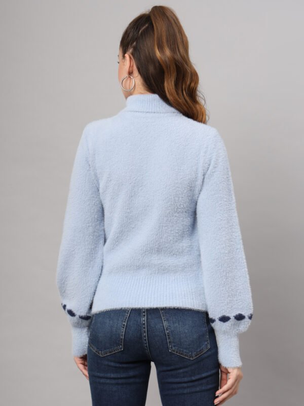 Sky Blue & Navy Knit Short-Length Winter Sweater Top