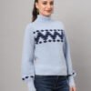 Sky Blue & Navy Knit Short-Length Winter Sweater Top