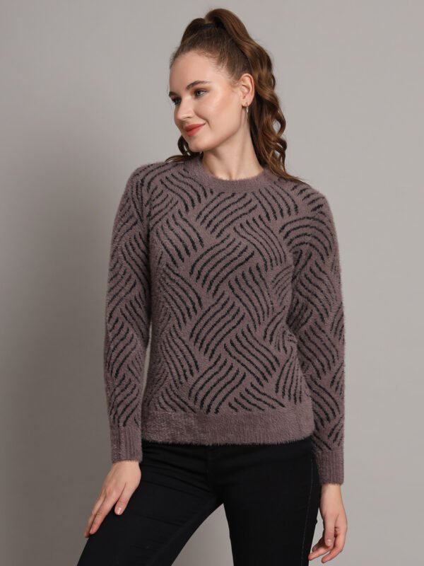 Dusty Mauve & Black Knit Short-Length Winter Sweater Top