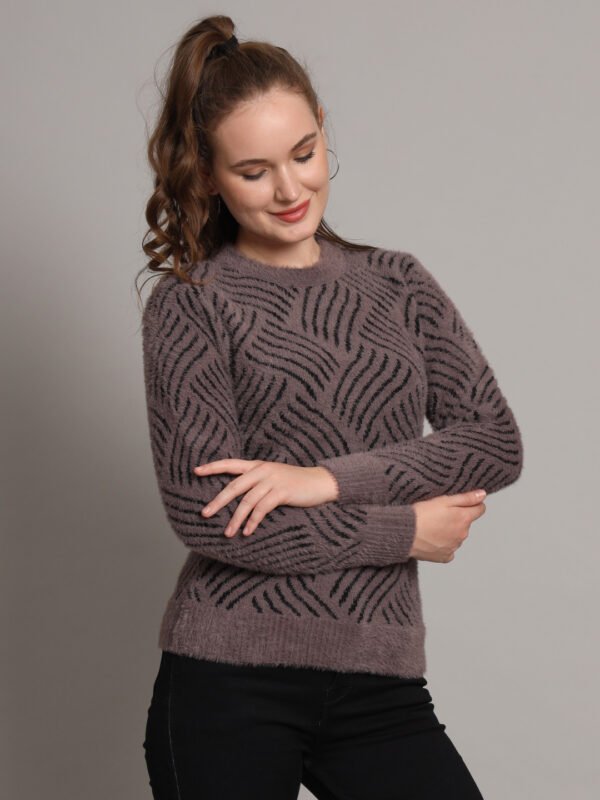 Dusty Mauve & Black Knit Short-Length Winter Sweater Top