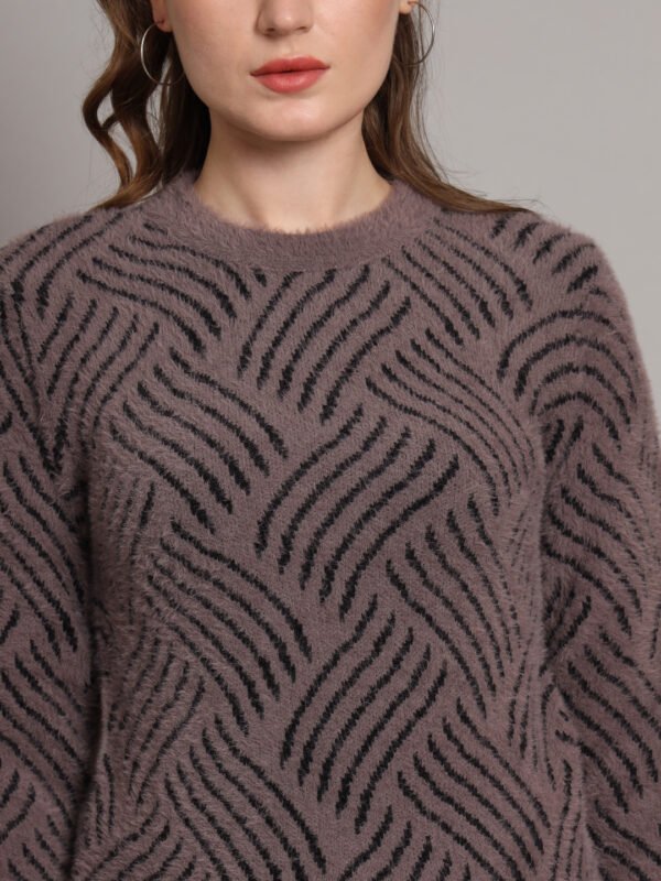 Dusty Mauve & Black Knit Short-Length Winter Sweater Top