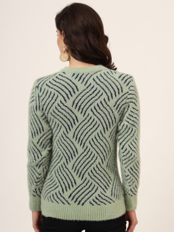 Pistachio & Navy Knit Short-Length Winter Sweater Top