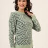 Pistachio & Navy Knit Short-Length Winter Sweater Top