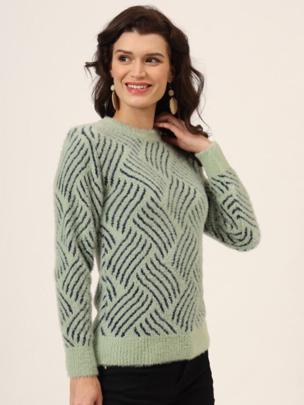 Pistachio & Navy Knit Short-Length Winter Sweater Top