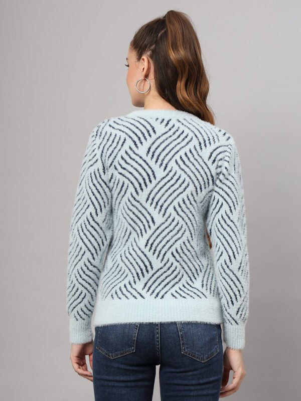 Sky Blue & Navy Knit Short-Length Winter Sweater Top