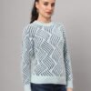 Sky Blue & Navy Knit Short-Length Winter Sweater Top