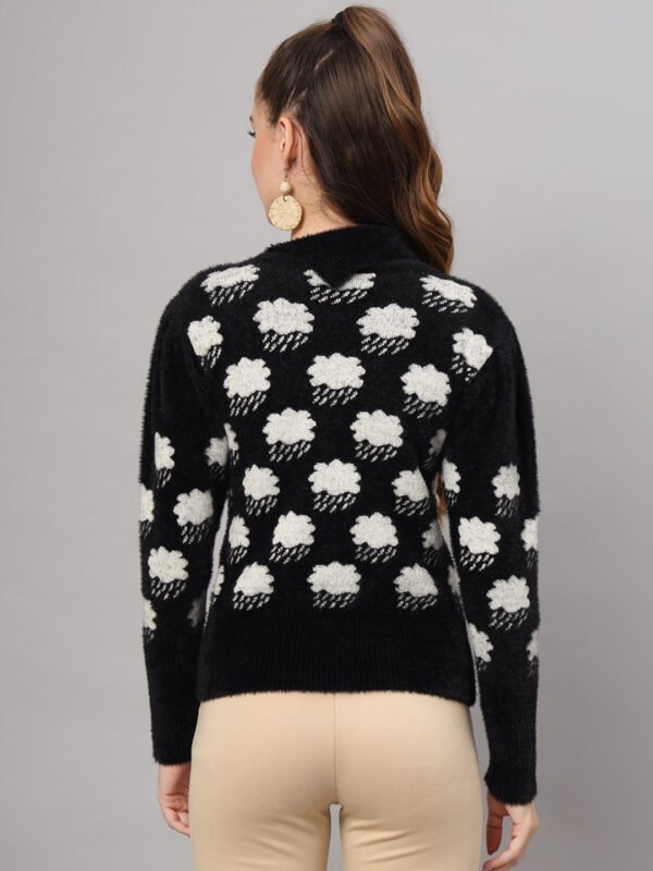 Black & White Cloud Pattern Fuzzy Knit Short-Length Winter Sweater Top