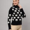 Black & White Cloud Pattern Fuzzy Knit Short-Length Winter Sweater Top
