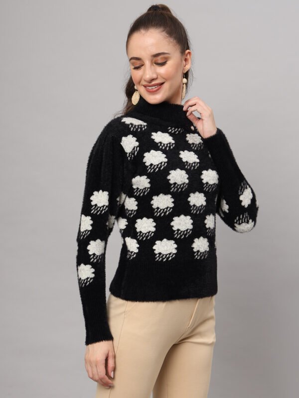 Black & White Cloud Pattern Fuzzy Knit Short-Length Winter Sweater Top