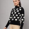 Black & White Cloud Pattern Fuzzy Knit Short-Length Winter Sweater Top
