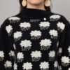 Black & White Cloud Pattern Fuzzy Knit Short-Length Winter Sweater Top