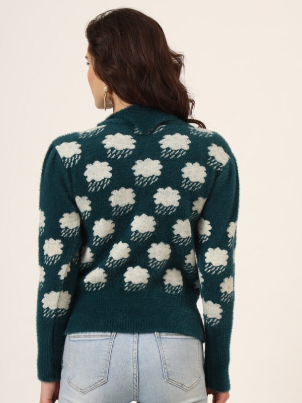 Charcoal Green & White Knit Short-Length Winter Sweater Top