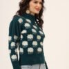 Charcoal Green & White Knit Short-Length Winter Sweater Top