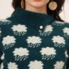Charcoal Green & White Knit Short-Length Winter Sweater Top