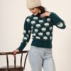 Charcoal Green & White Knit Short-Length Winter Sweater Top