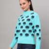 Firozi Blue & Black Knit Short-Length Winter Sweater Top