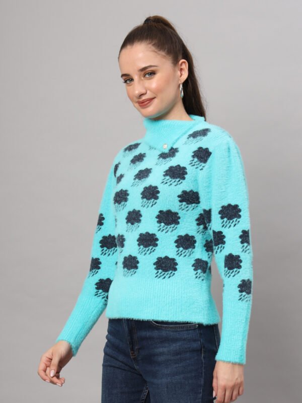 Firozi Blue & Black Knit Short-Length Winter Sweater Top