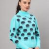 Firozi Blue & Black Knit Short-Length Winter Sweater Top